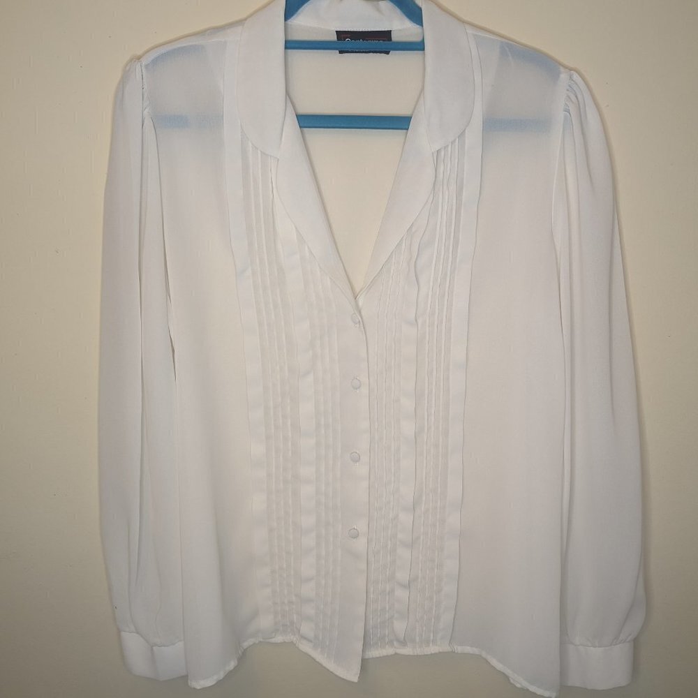 VINTAGE Contempo of California 1960s sheer cream pleated front blouse sheer